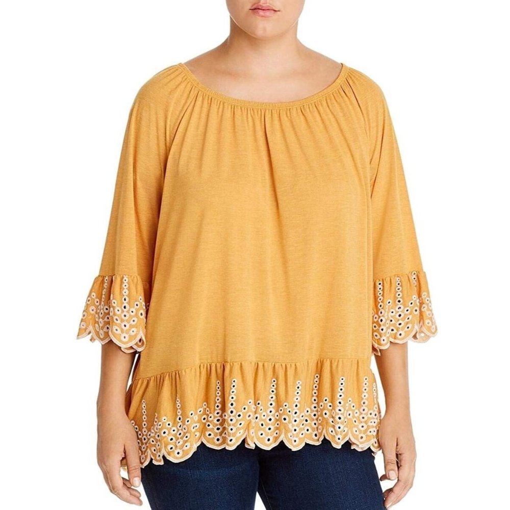 Single Thread Womens Size 2X Eyelet Trim Off-The Shoulders Peasant Top Shirt